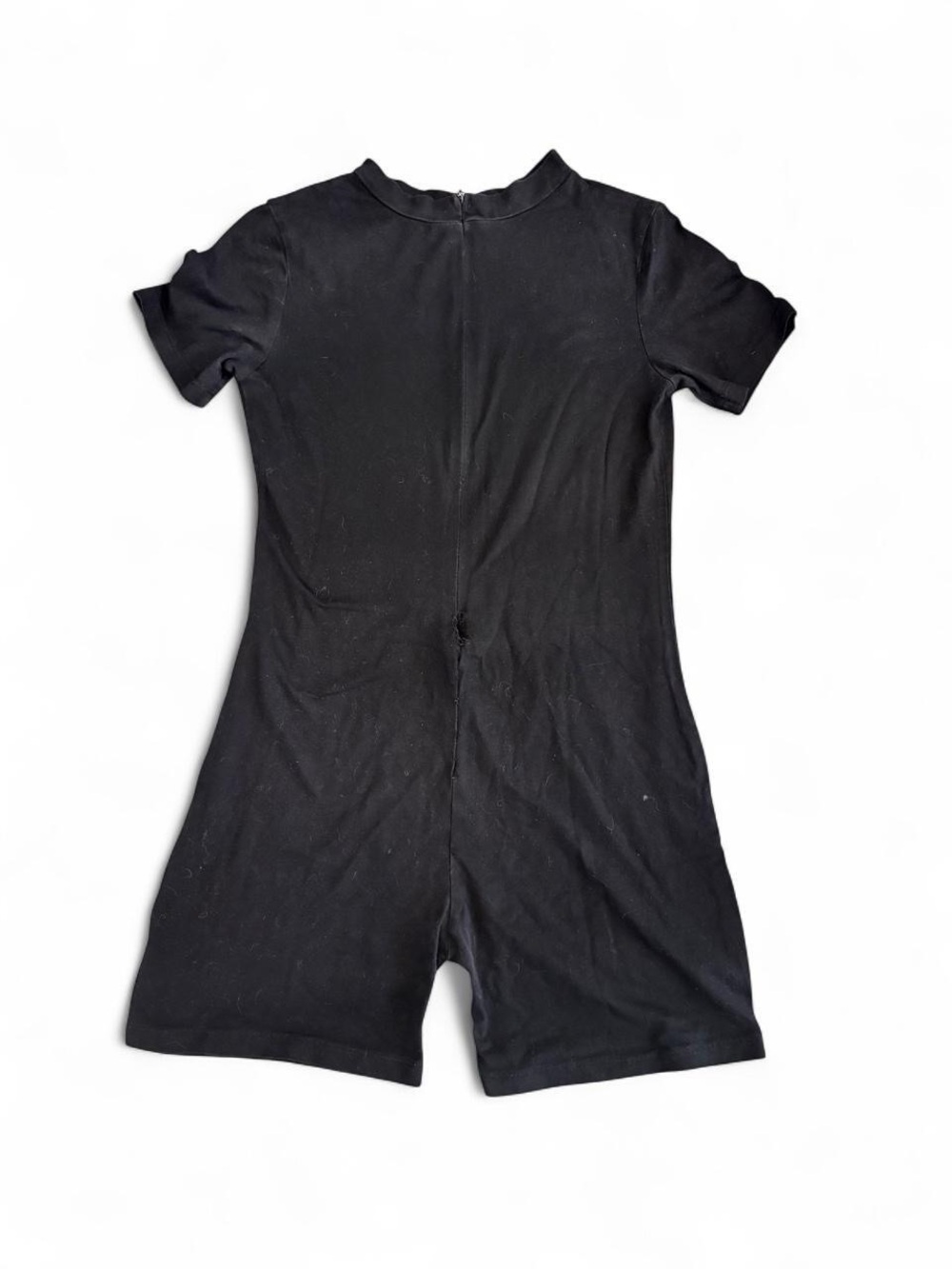 Classic Black Romper | Short Sleeve Mock Neck Biker Short Jumpsuit